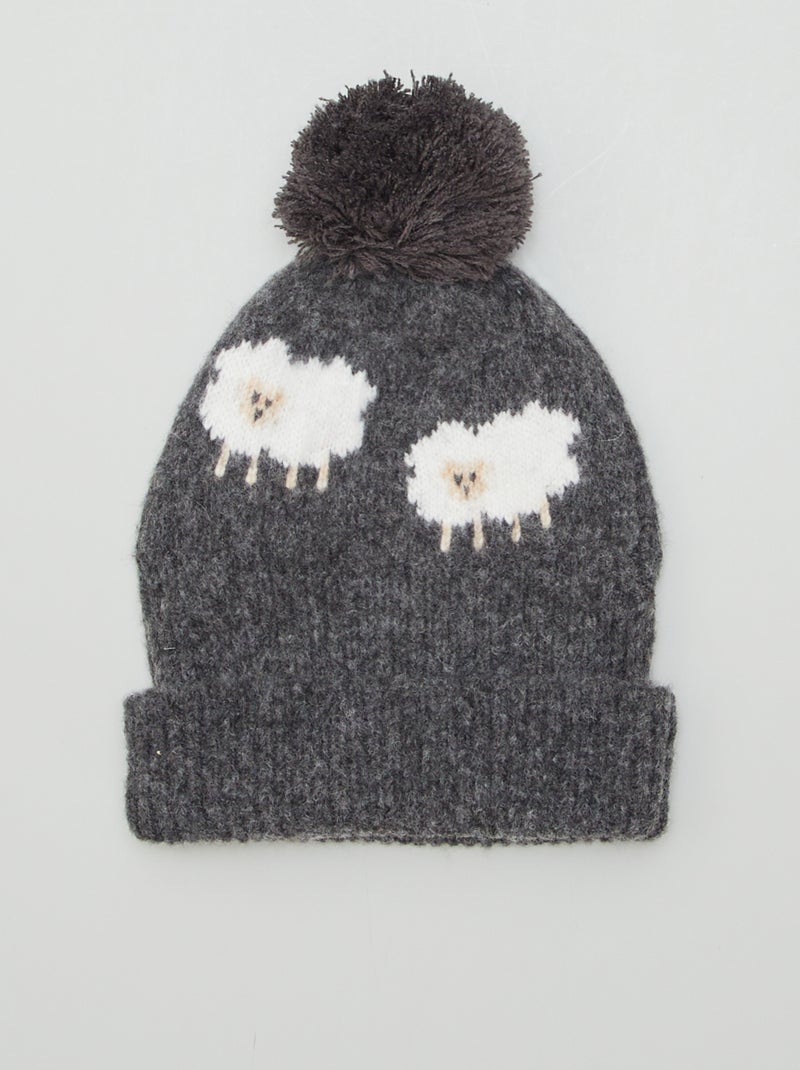 Gorro con pompón de punto BEIGE - Kiabi