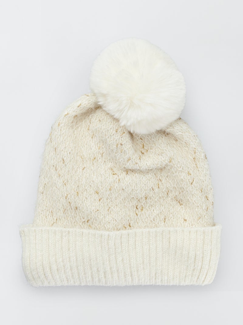 Gorro con pompón e hilo brillante BEIGE - Kiabi