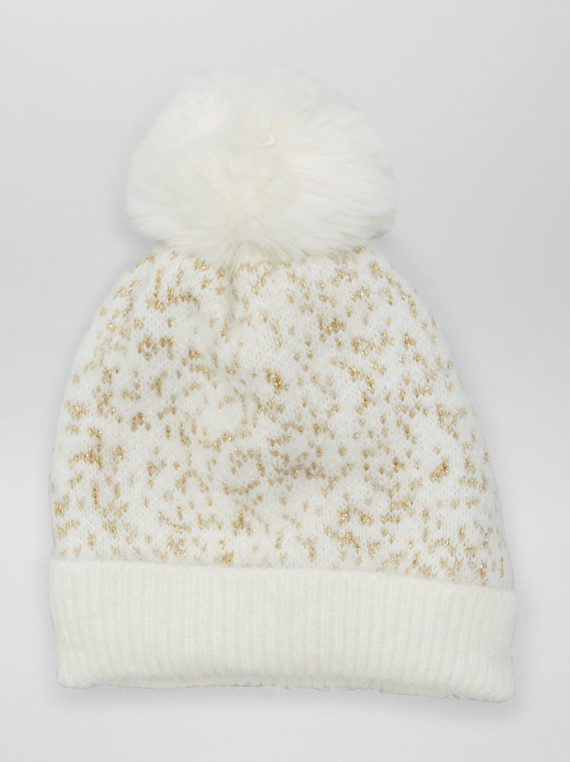 Gorro con pompón + efecto brillante BLANCO - Kiabi