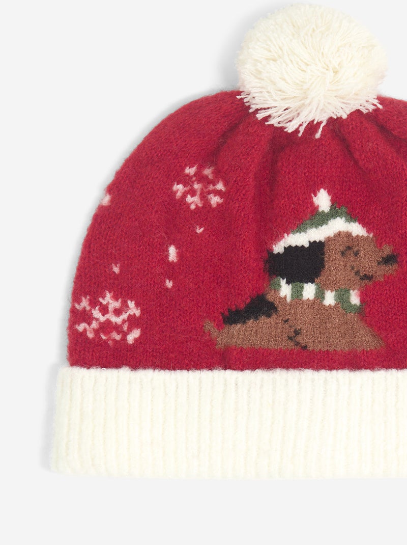 Gorro con pompón estampado Rojo - Kiabi