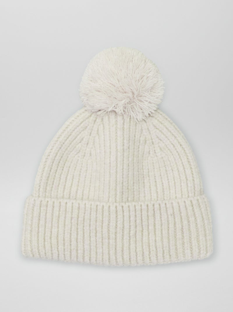 Gorro de canalé con pompón BLANCO - Kiabi