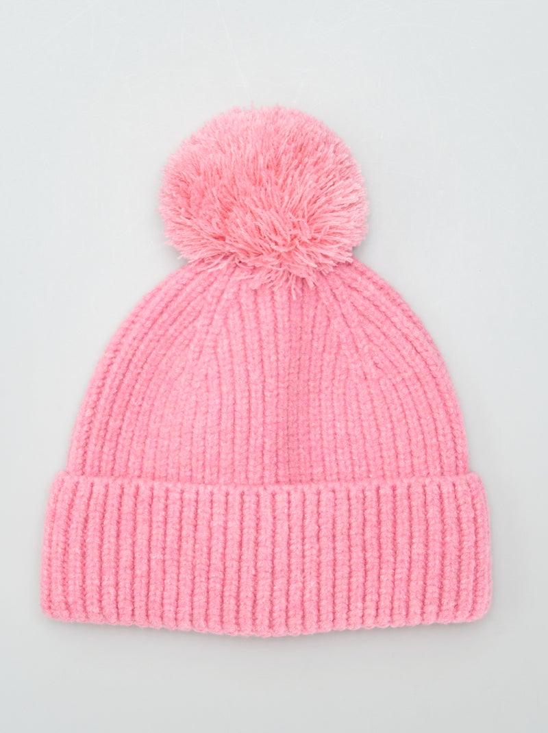 Gorro de canalé con pompón rosa - Kiabi