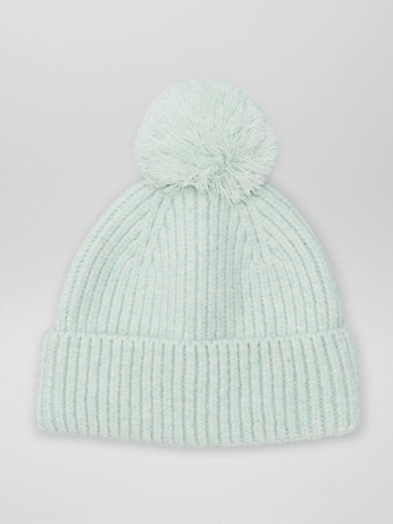 Gorro de canalé con pompón VERDE - Kiabi