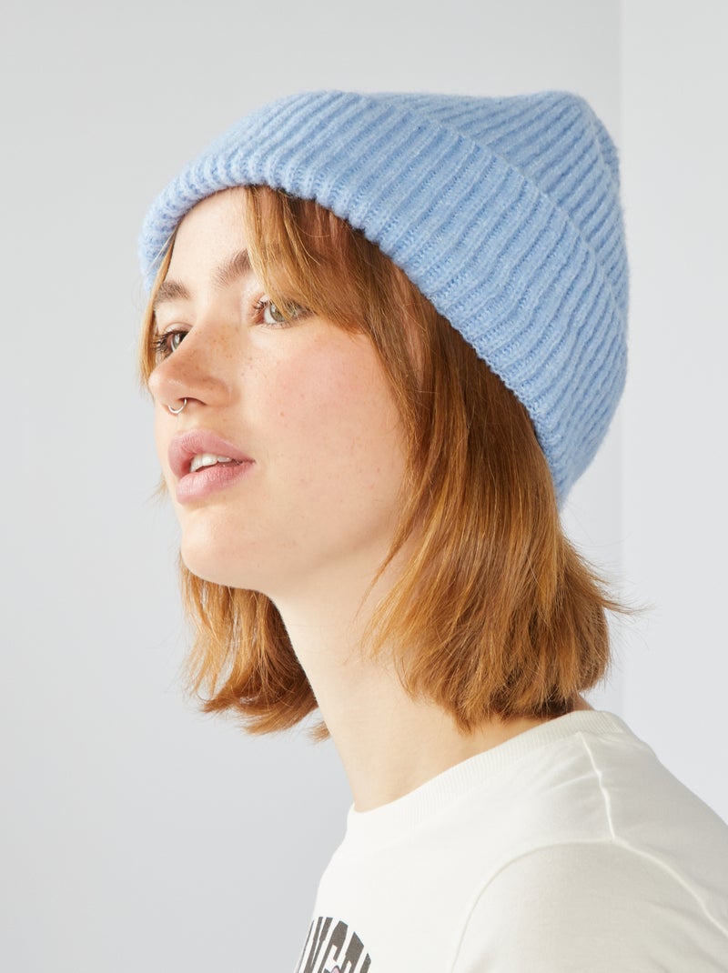Gorro de canalé con vuelta ancha AZUL - Kiabi