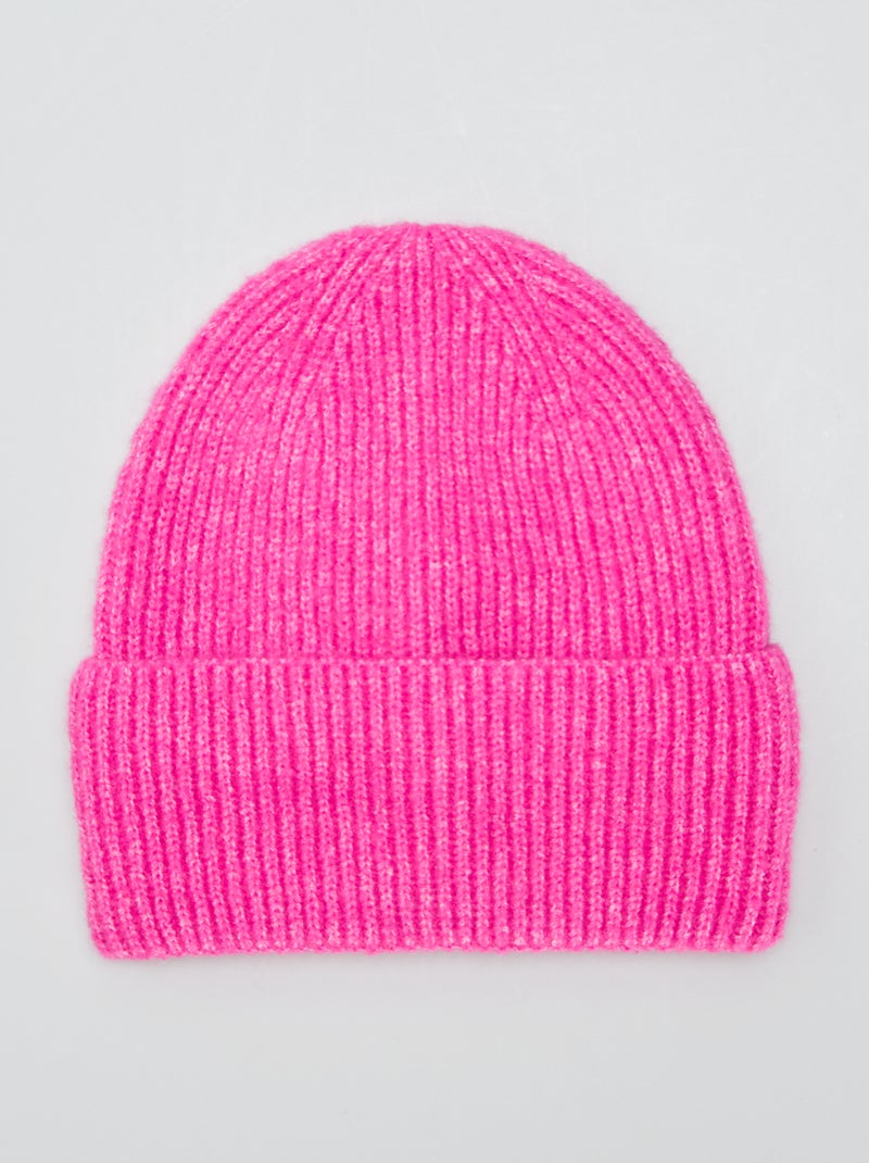 Gorro de canalé con vuelta ancha ROSA - Kiabi