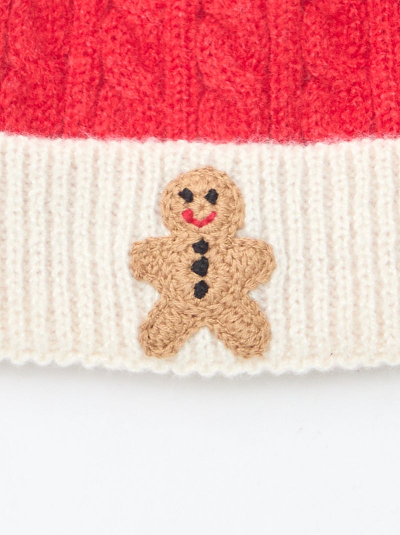 Gorro de canalé y trenzado con pompón Rojo - Kiabi