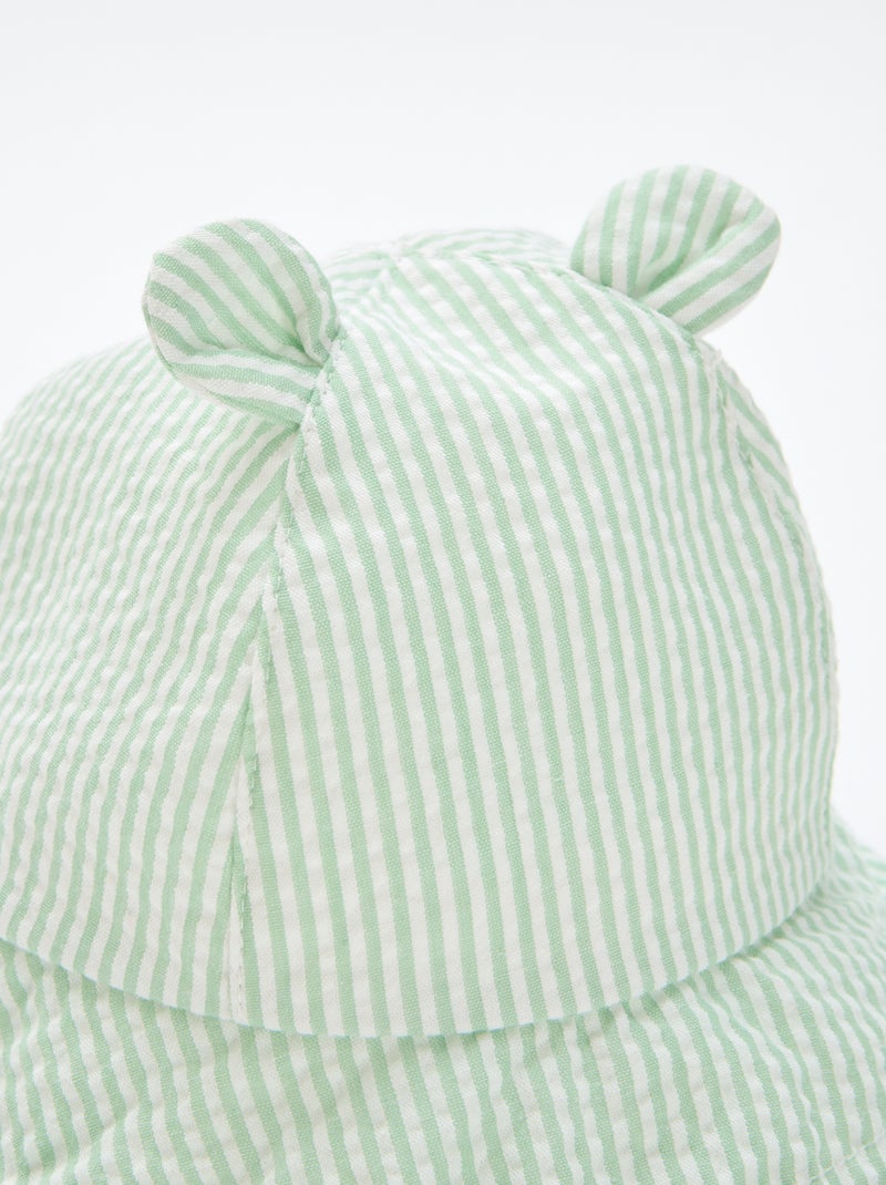 Gorro de pescador a rayas con orejitas Verde - Kiabi