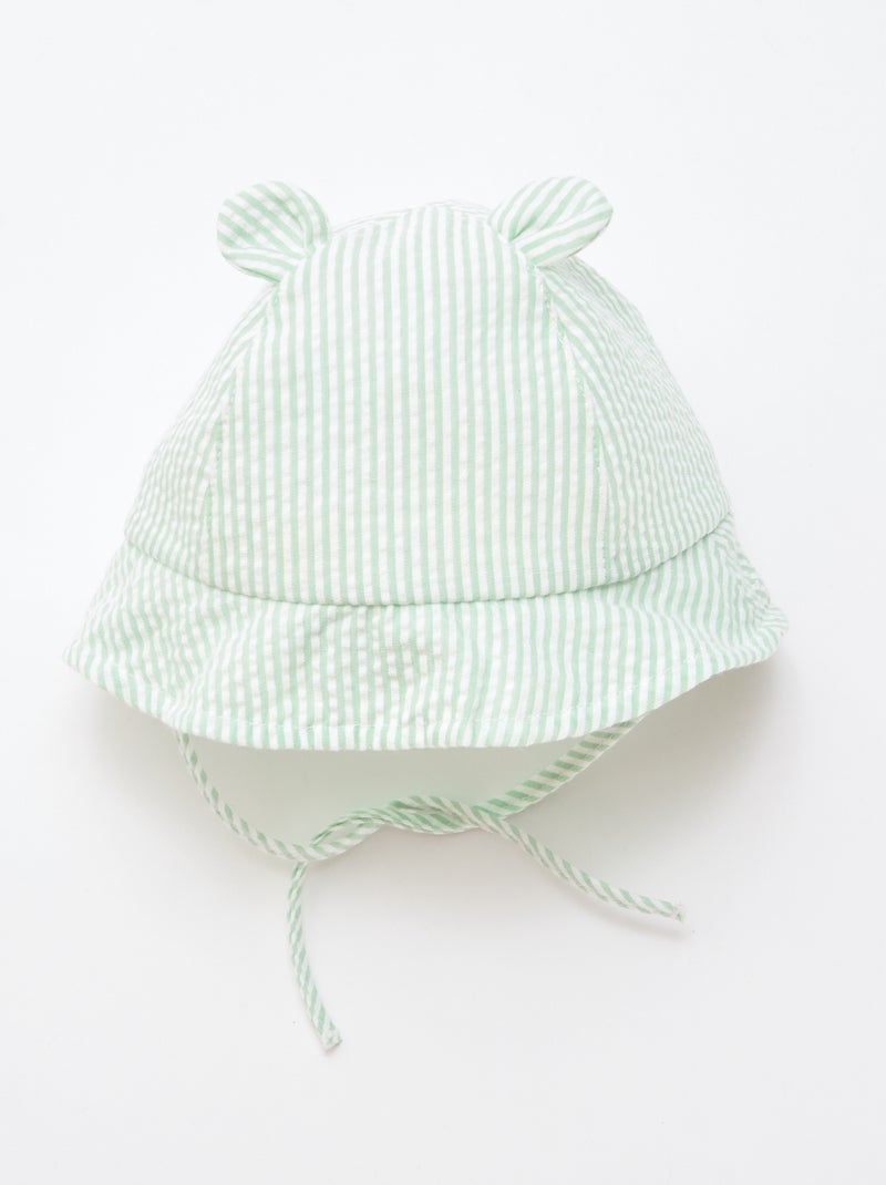 Gorro de pescador a rayas con orejitas Verde - Kiabi