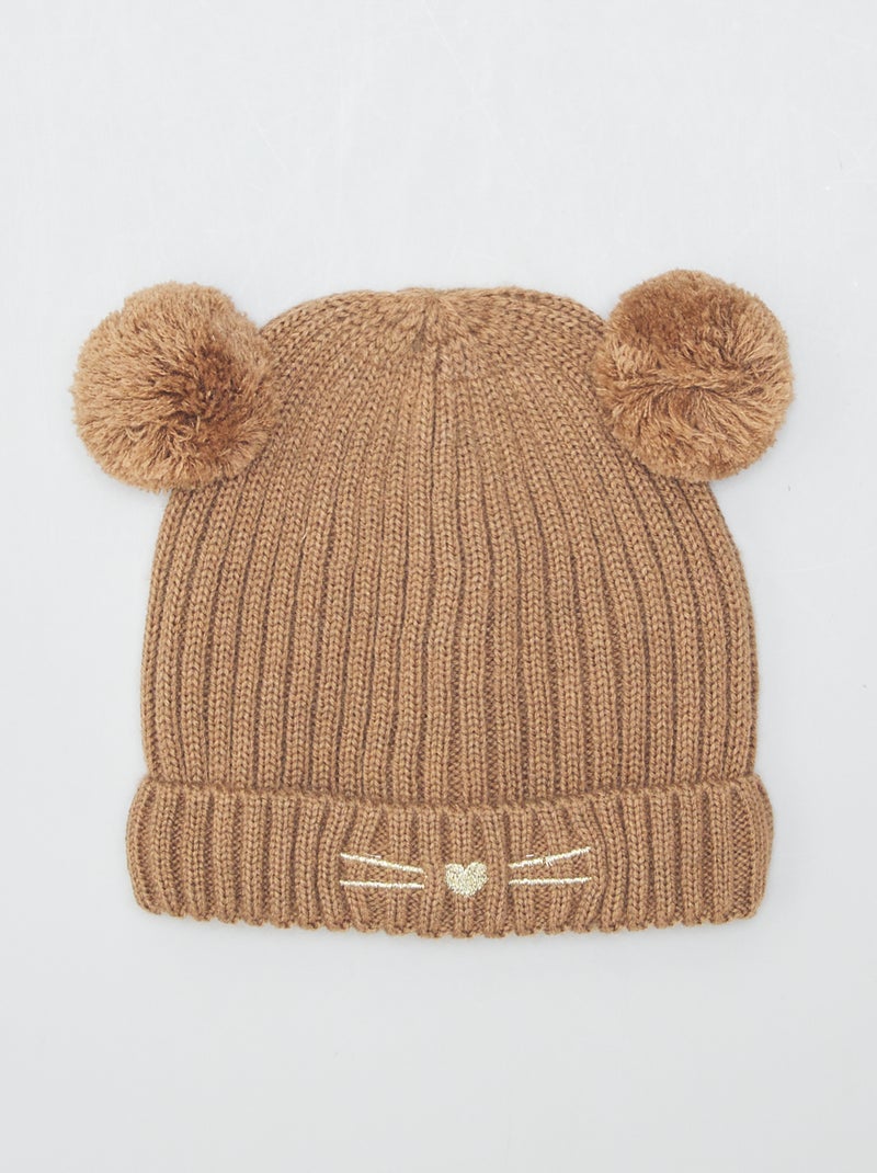 Gorro de punto con borla BEIGE - Kiabi