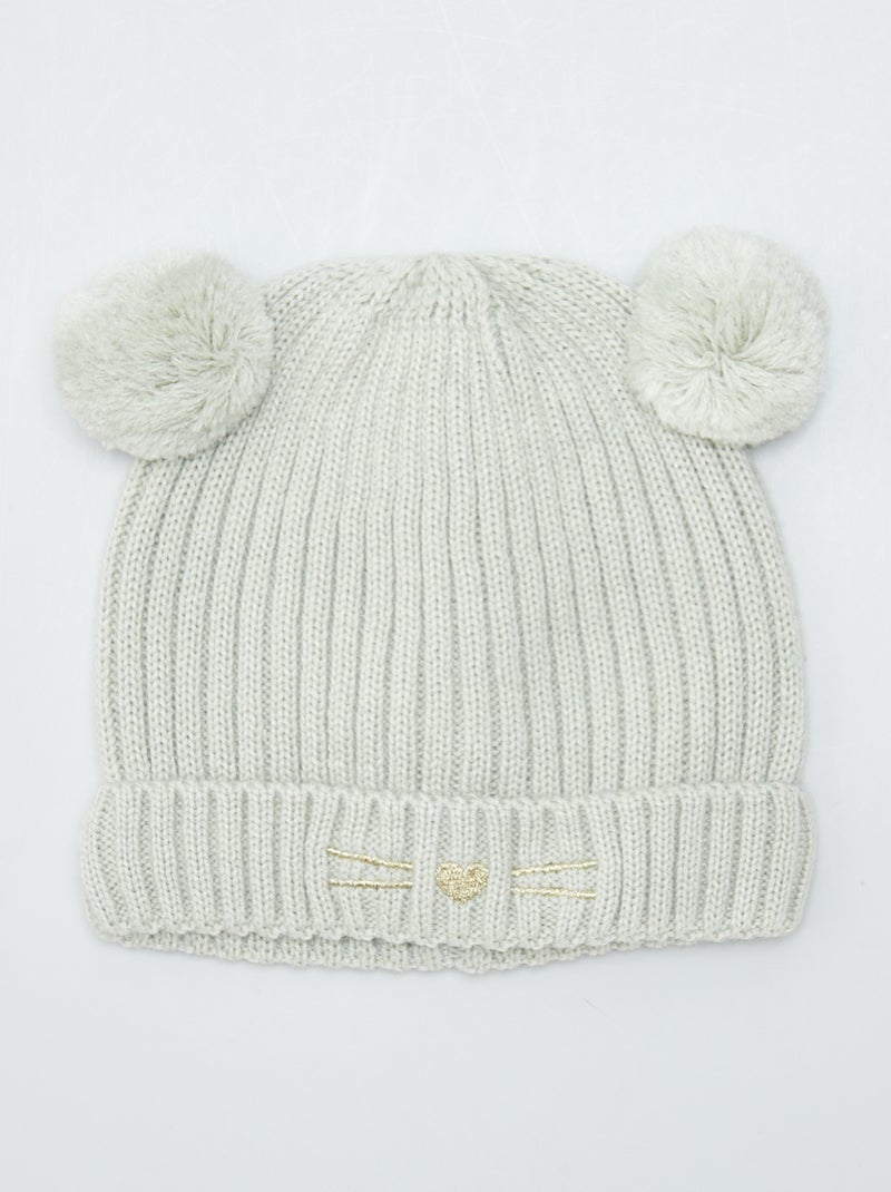 Gorro de punto con borla GRIS - Kiabi