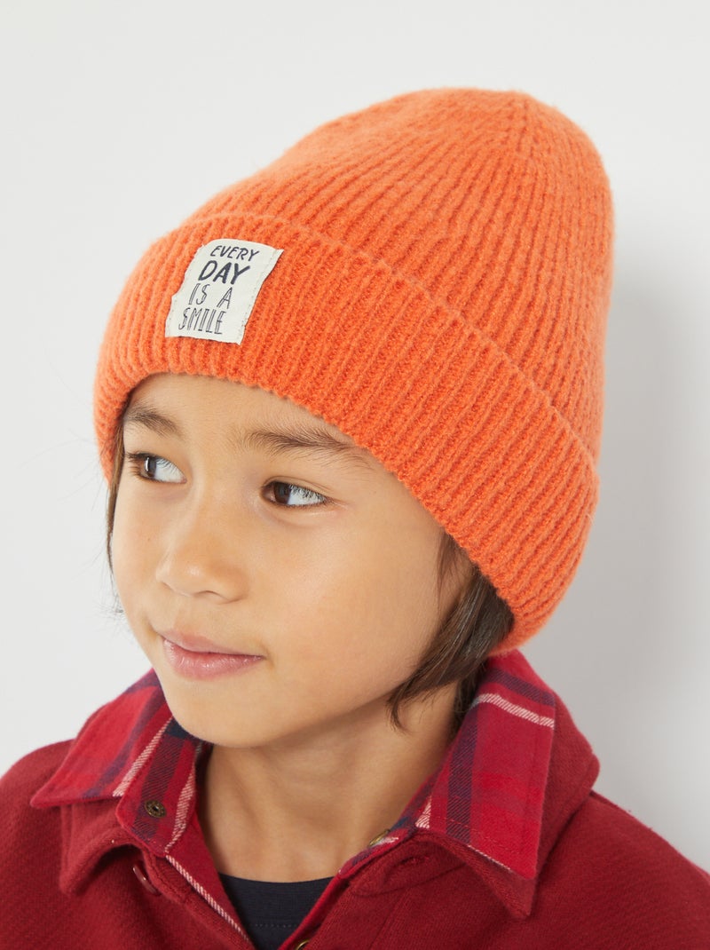 Gorro de punto con elástico bordado NARANJA - Kiabi