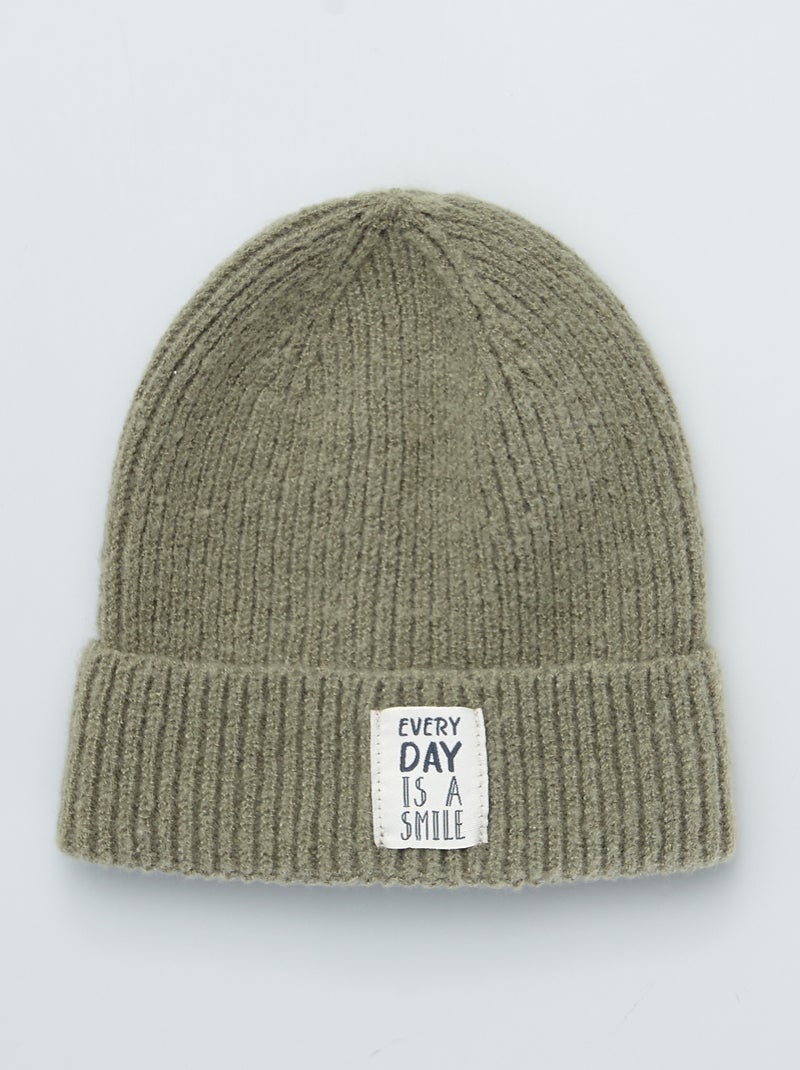 Gorro de punto con elástico bordado verde liquen - Kiabi