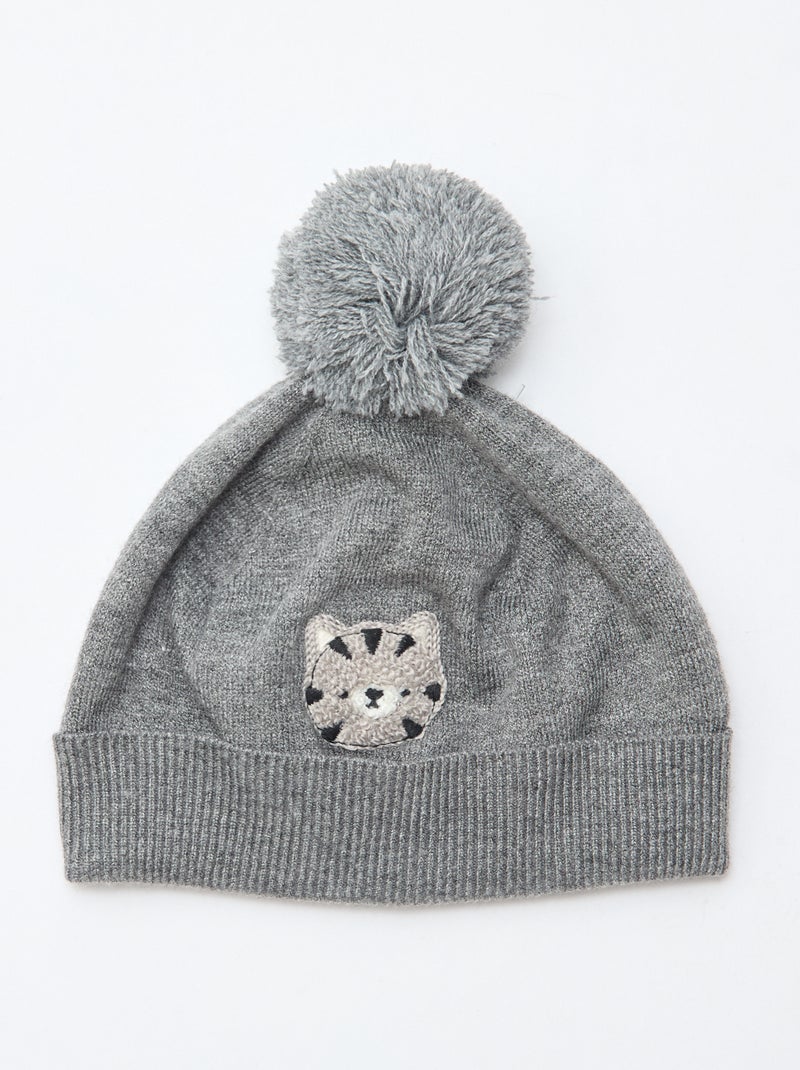 Gorro de punto con pompón Gris - Kiabi