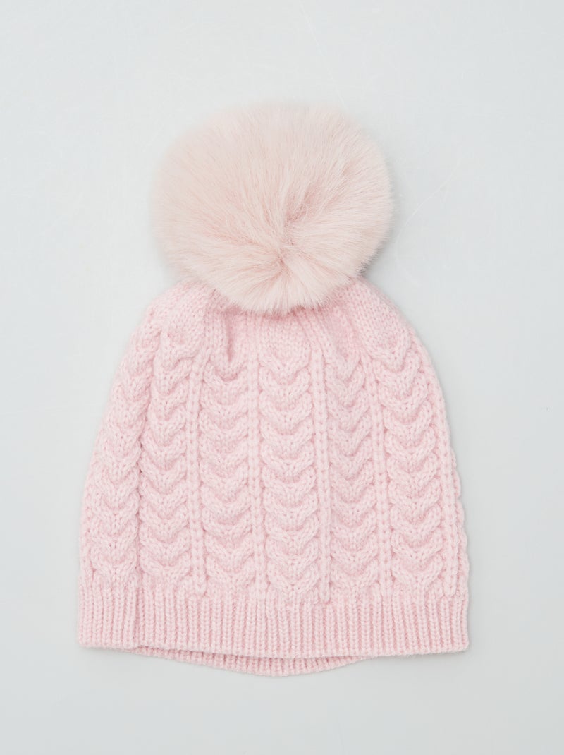 Gorro de punto con pompón ROSA - Kiabi