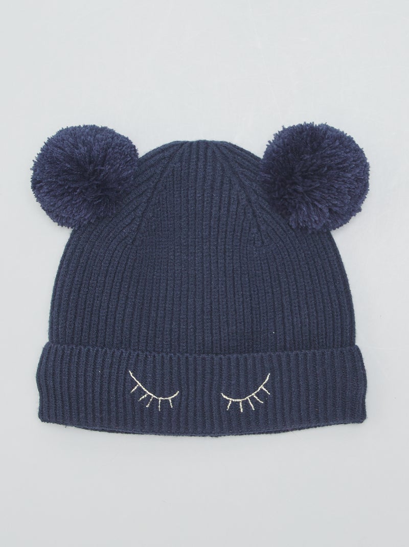 Gorro de punto con pompones AZUL - Kiabi