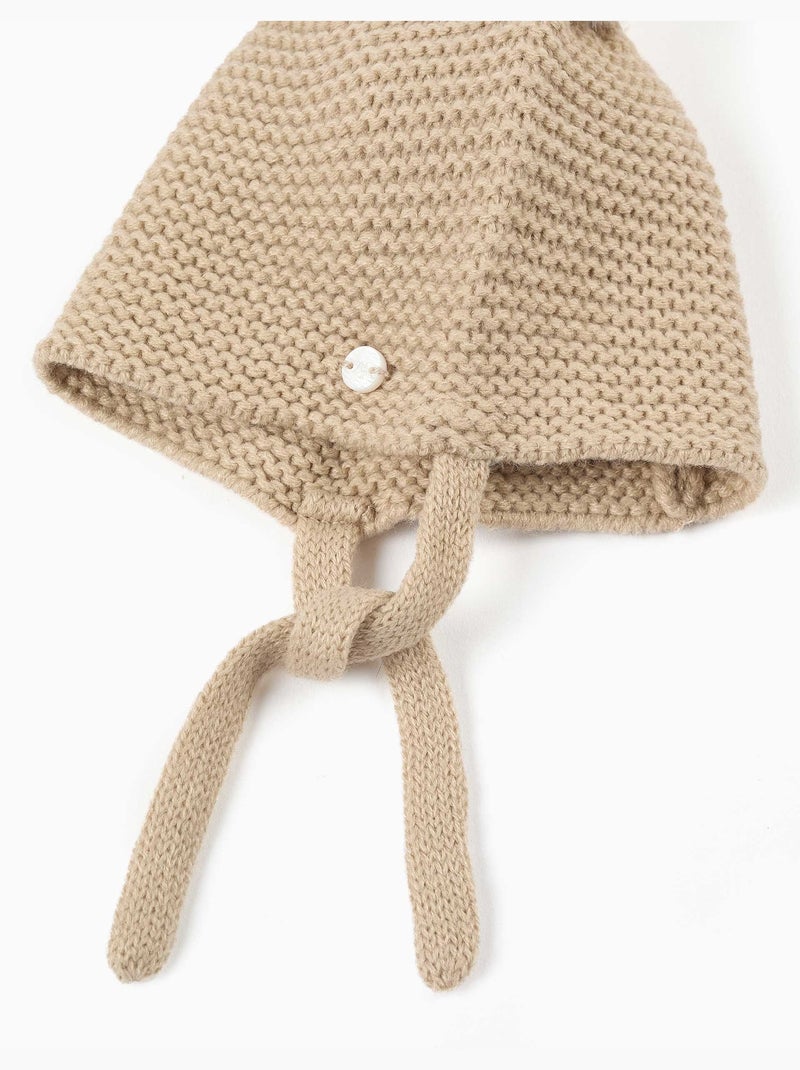 Gorro de punto con pompones y tirantes laterales Beige claro - Kiabi