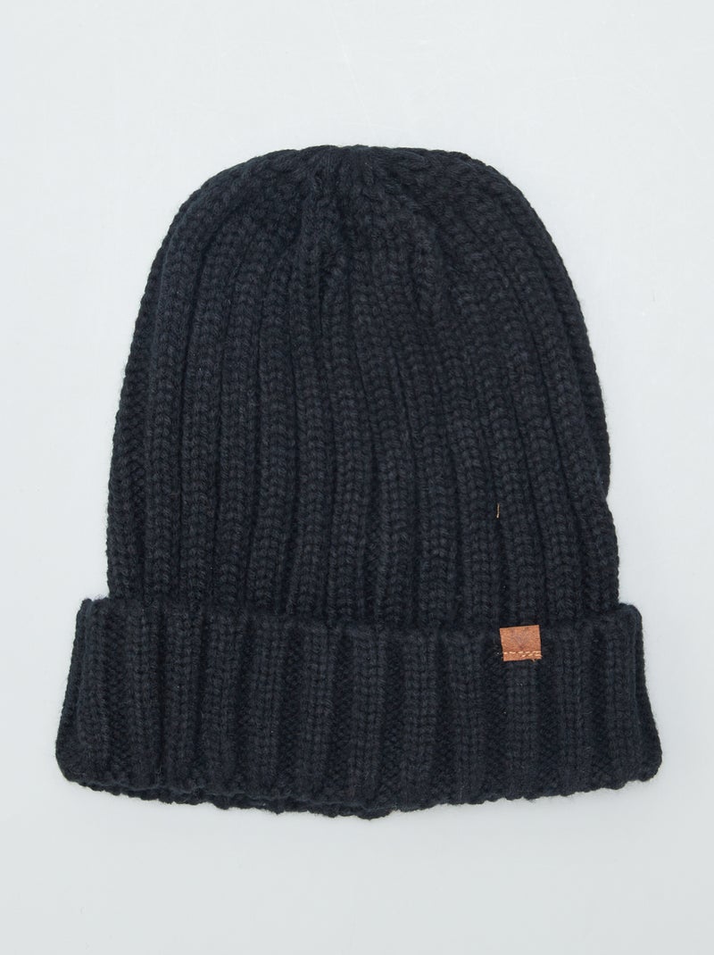Gorro de punto de canalé ancho NEGRO - Kiabi