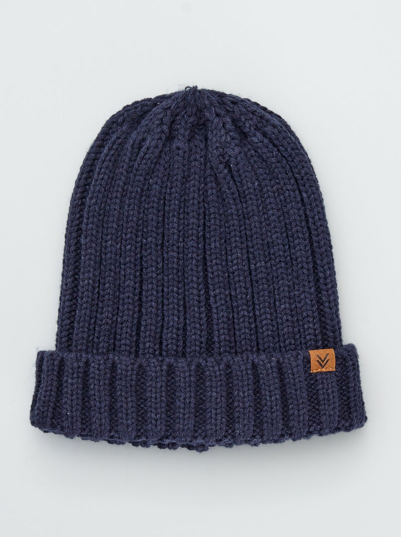 Gorro de punto de canalé azul navy - Kiabi