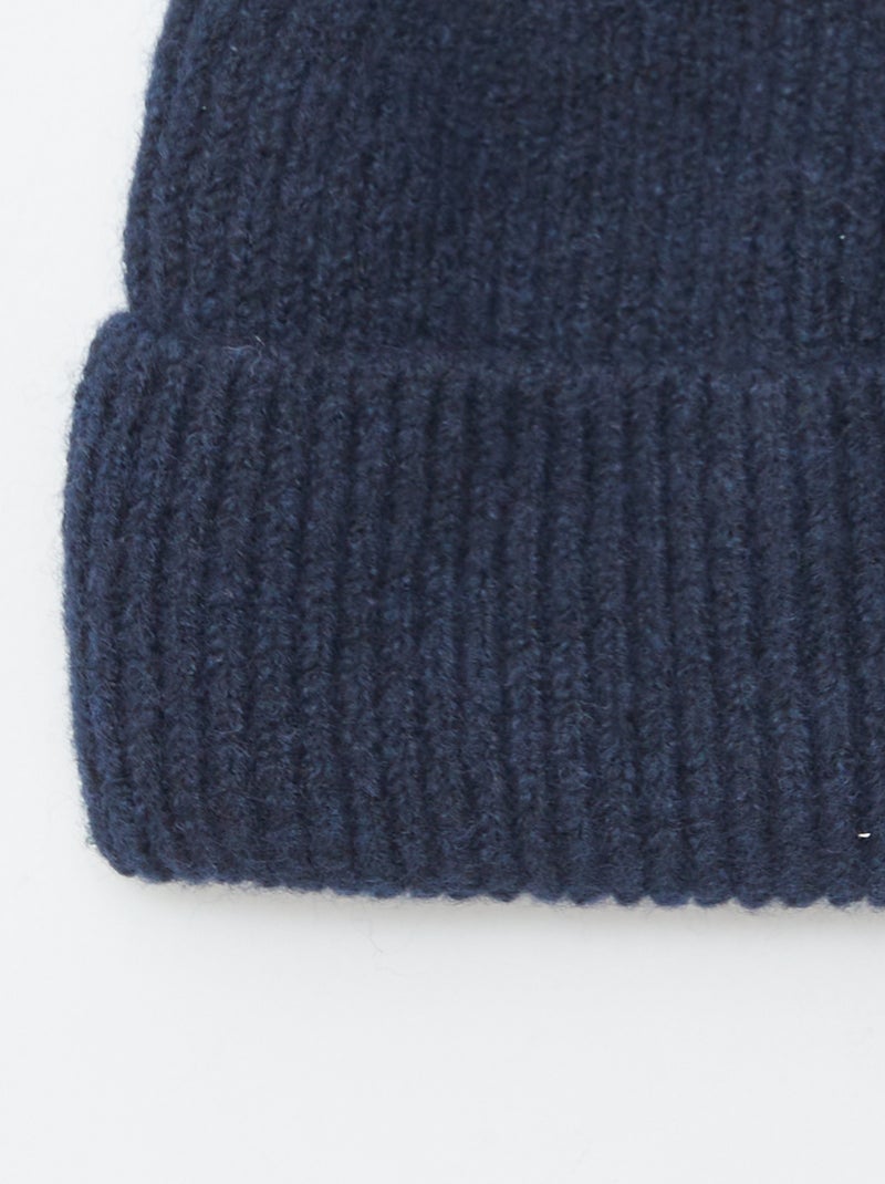 Gorro de punto de canalé con vuelta Azul - Kiabi
