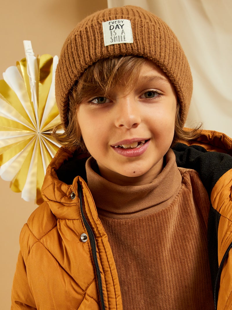 Gorro de punto de canalé con vuelta castaño - Kiabi