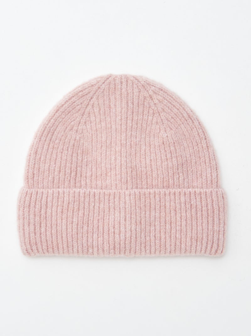 Gorro de punto de canalé con vuelta Rosa - Kiabi