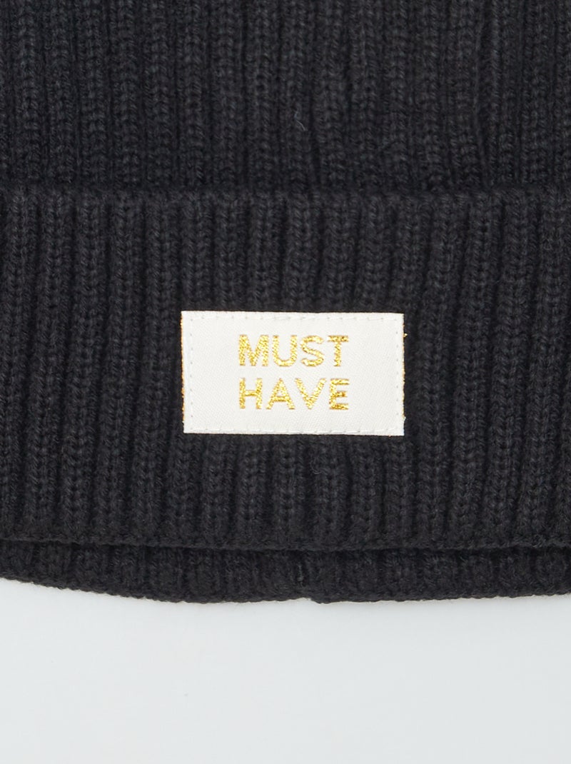 Gorro de punto de canalé NEGRO - Kiabi