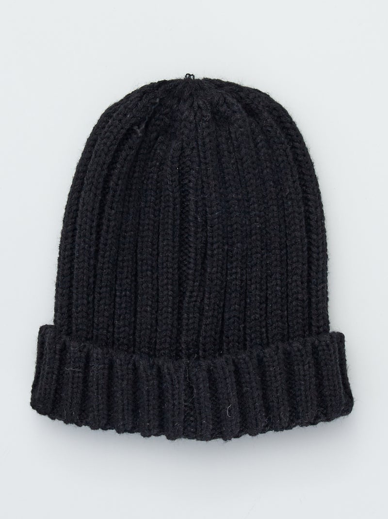 Gorro de punto de canalé negro - Kiabi