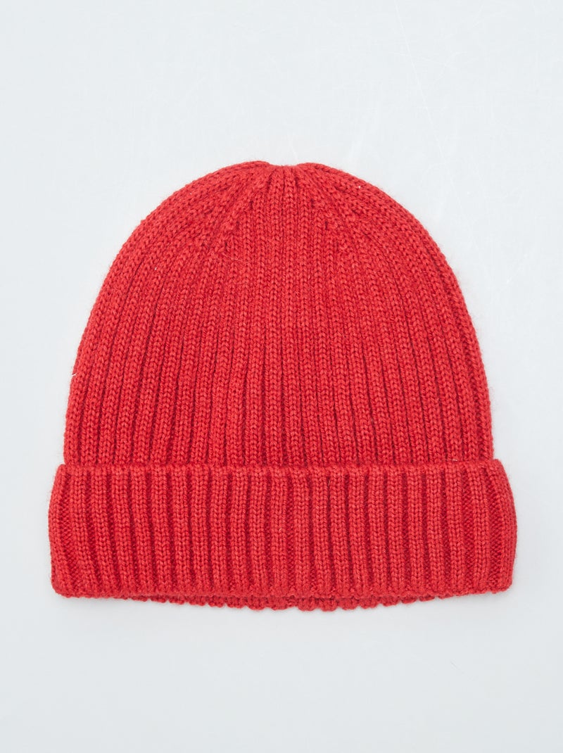 Gorro de punto de canalé ROJO - Kiabi