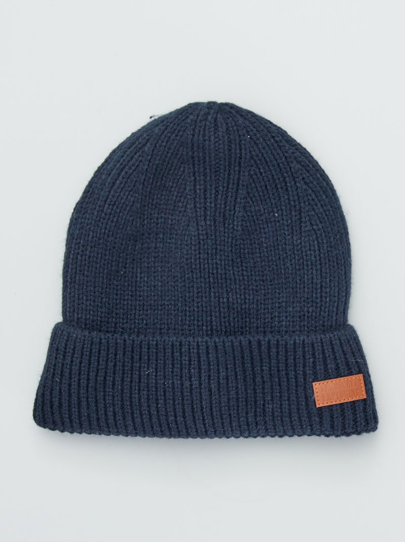Gorro de punto liso y parche de fantasía azul navy - Kiabi