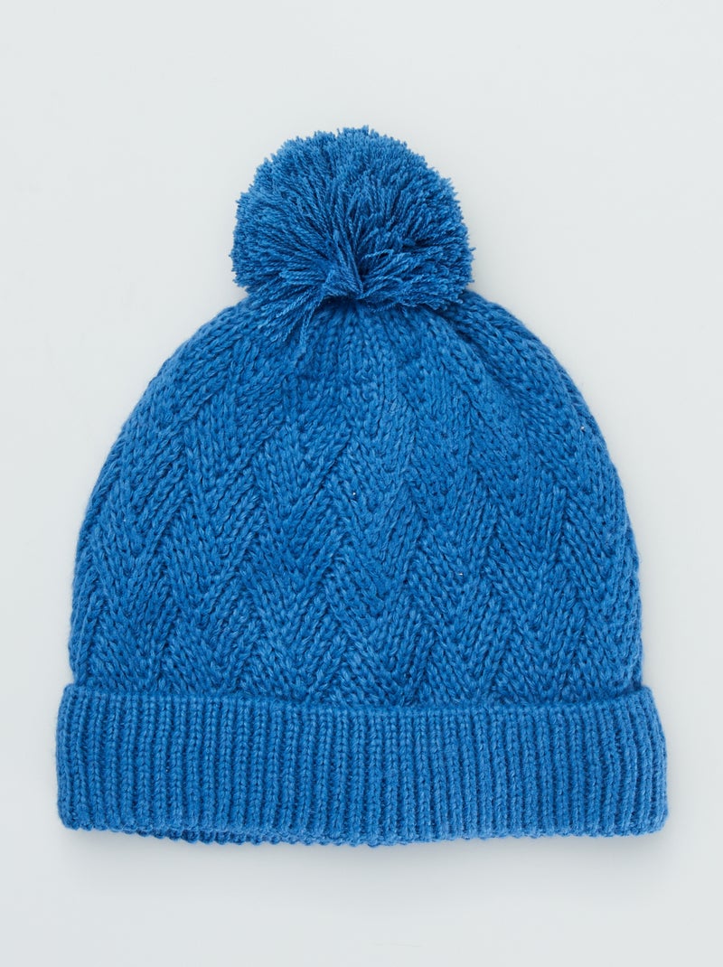 Gorro de punto trenzado con borla azul oscuro - Kiabi