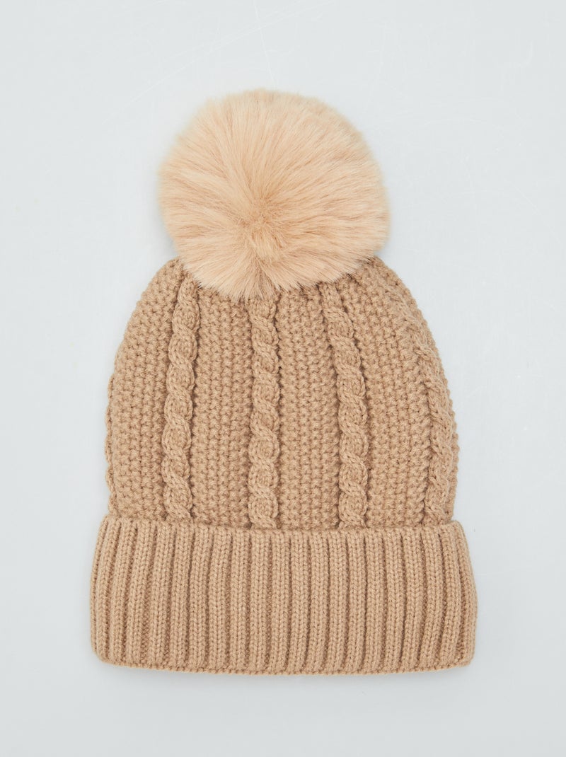 Gorro de punto trenzado con borla BEIGE - Kiabi