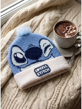 Gorro infantil de punto stitch disney rosa y azul