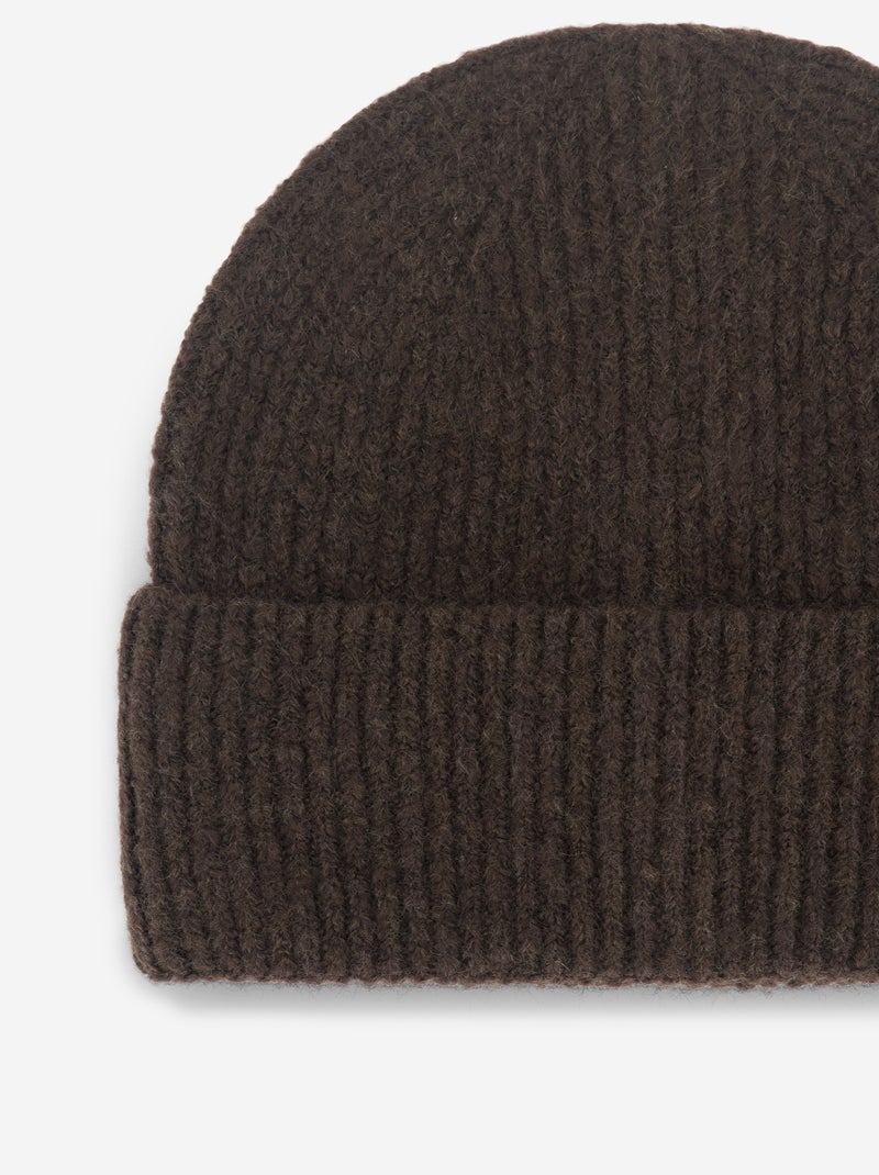 Gorro liso de punto acanalado Marron - Kiabi