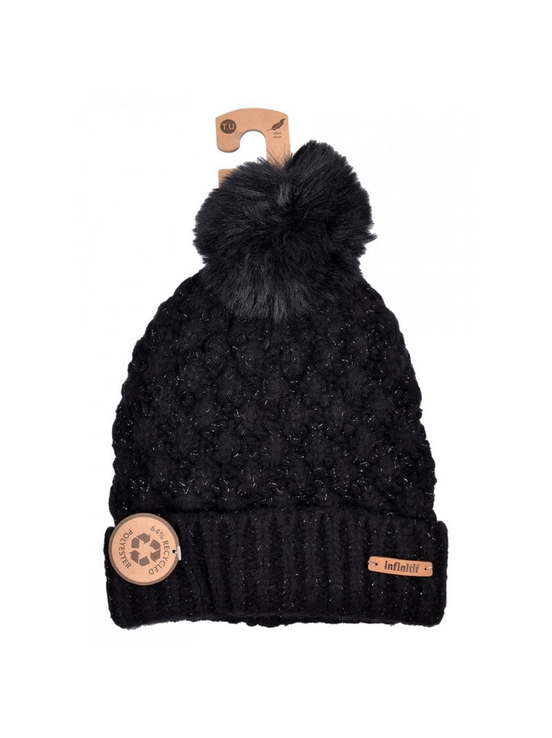 Gorro Pompon INFINITF Mujer Negro - Kiabi