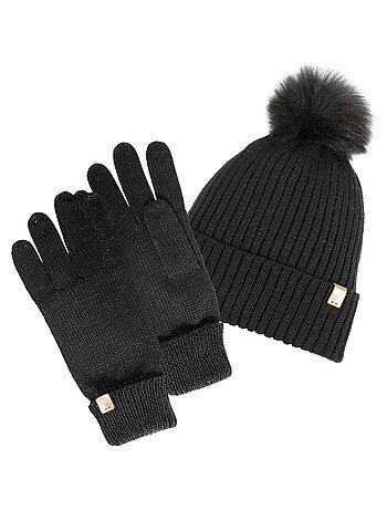Gorro Punto reciclado, cálido, forro polar reciclado, pompón imitación mujer Isotoner