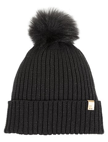 Gorro Punto reciclado, cálido, forro polar reciclado, pompón imitación mujer Isotoner