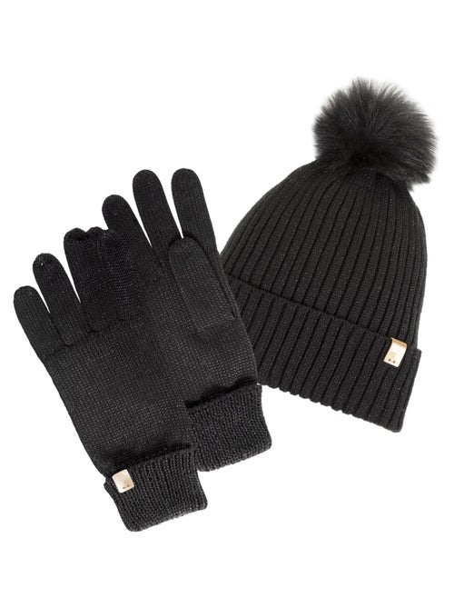 Gorro Punto reciclado, cálido, forro polar reciclado, pompón imitación mujer Isotoner - Kiabi