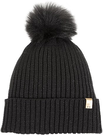Gorro punto reciclado, cálido, forro polar reciclado, pompón imitación mujer