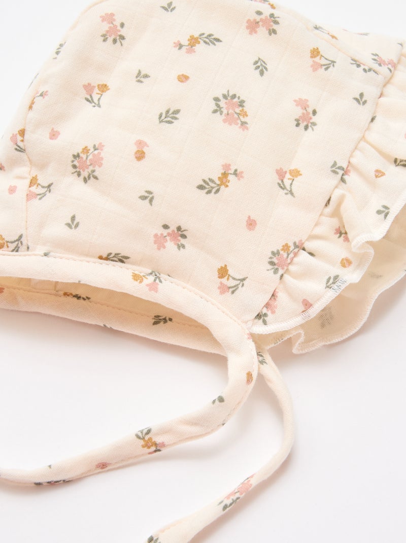 Gorro tipo capota con flores Blanco - Kiabi