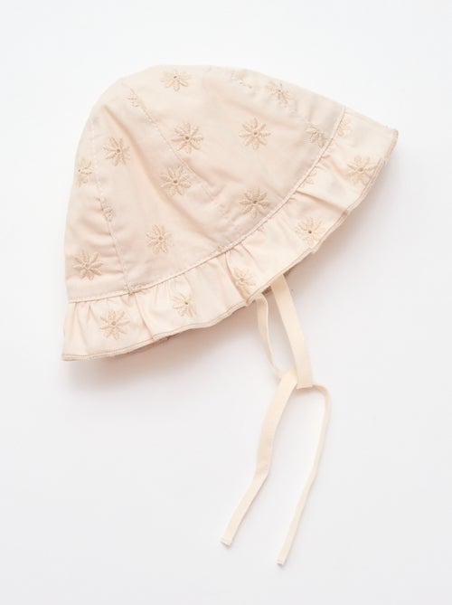 Gorro tipo pescador con volante y flores bordadas - Kiabi