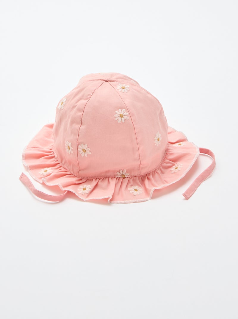 Gorro tipo pescador con volante y flores bordadas Rosa - Kiabi