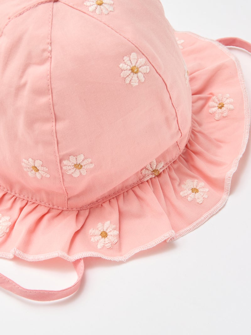 Gorro tipo pescador con volante y flores bordadas Rosa - Kiabi