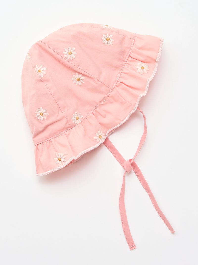 Gorro tipo pescador con volante y flores bordadas Rosa - Kiabi