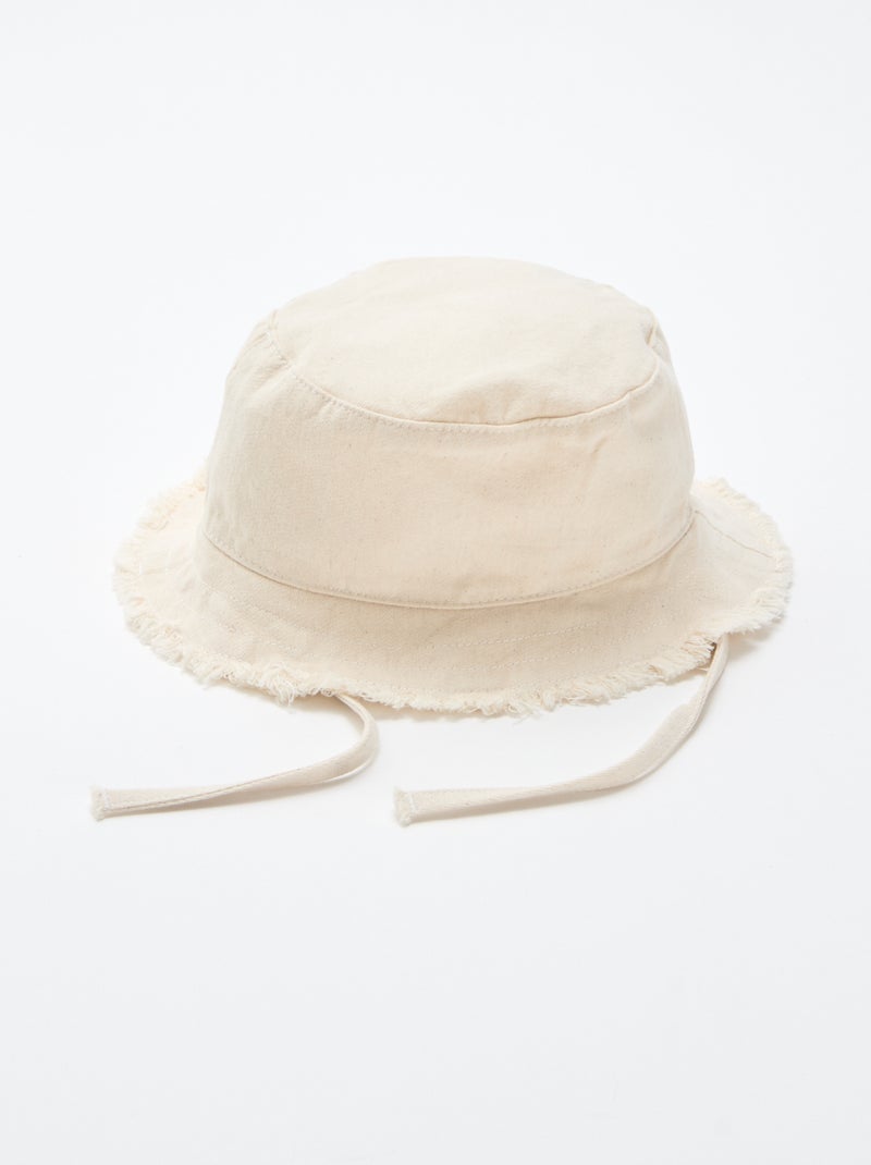 Gorro tipo pescador liso con flecos y cordones de algodón Beige - Kiabi