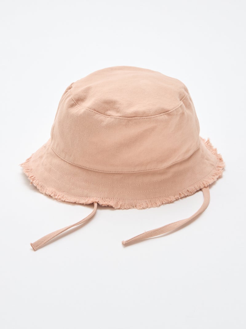 Gorro tipo pescador liso con flecos y cordones de algodón Rosa - Kiabi