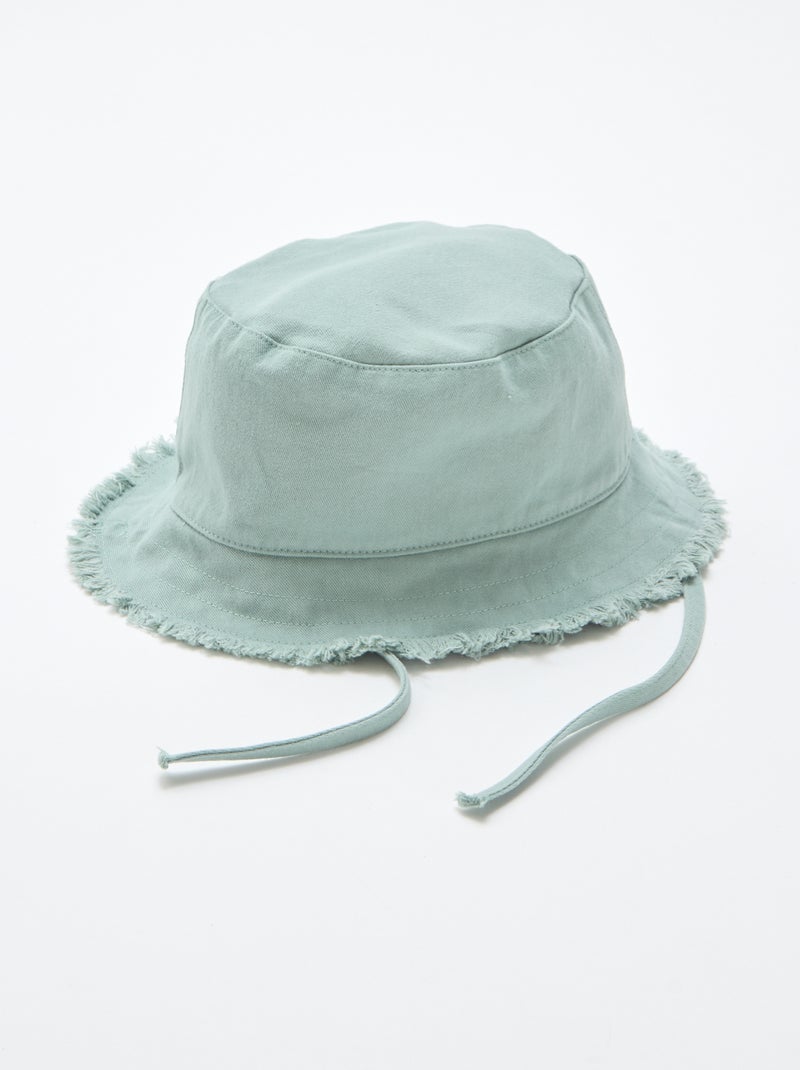 Gorro tipo pescador liso con flecos y cordones de algodón Verde - Kiabi