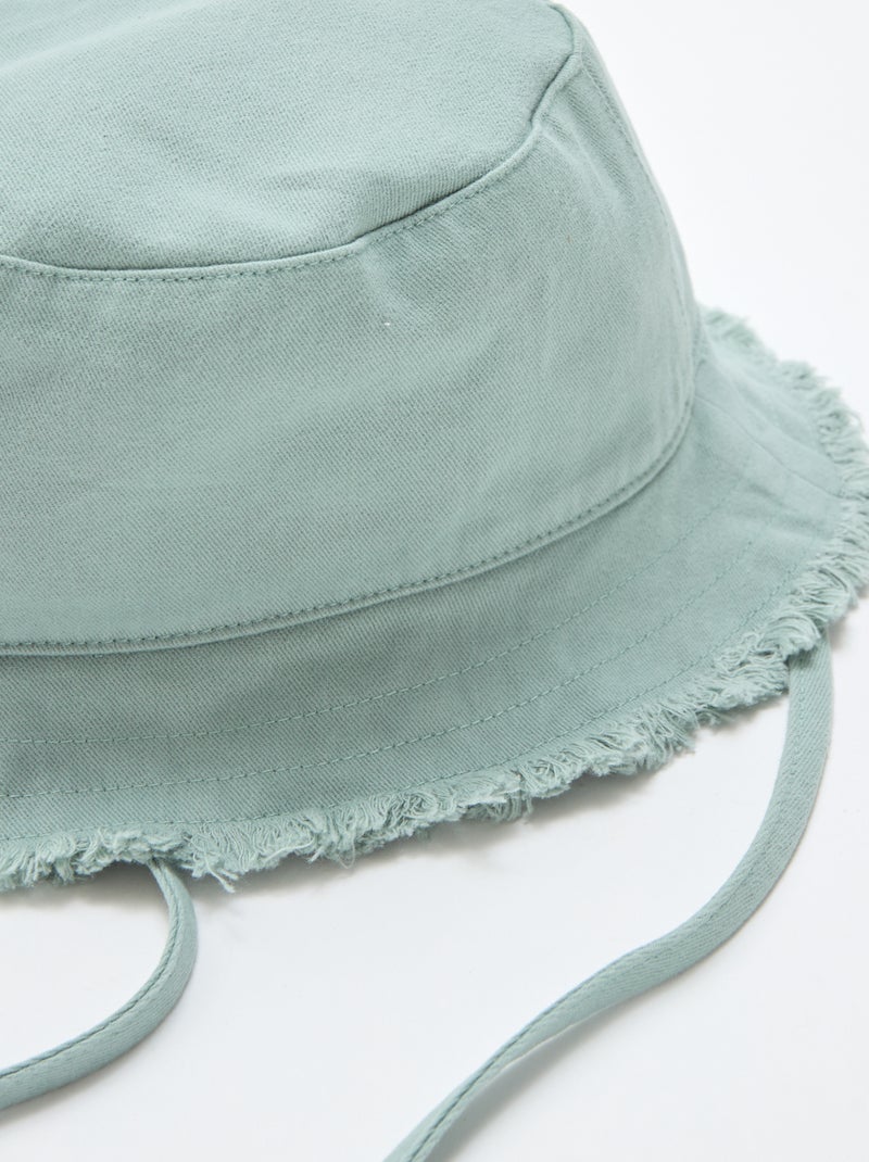 Gorro tipo pescador liso con flecos y cordones de algodón Verde - Kiabi