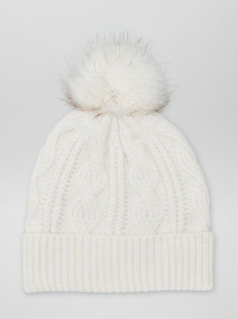 Gorro trenzado con pompón BEIGE - Kiabi