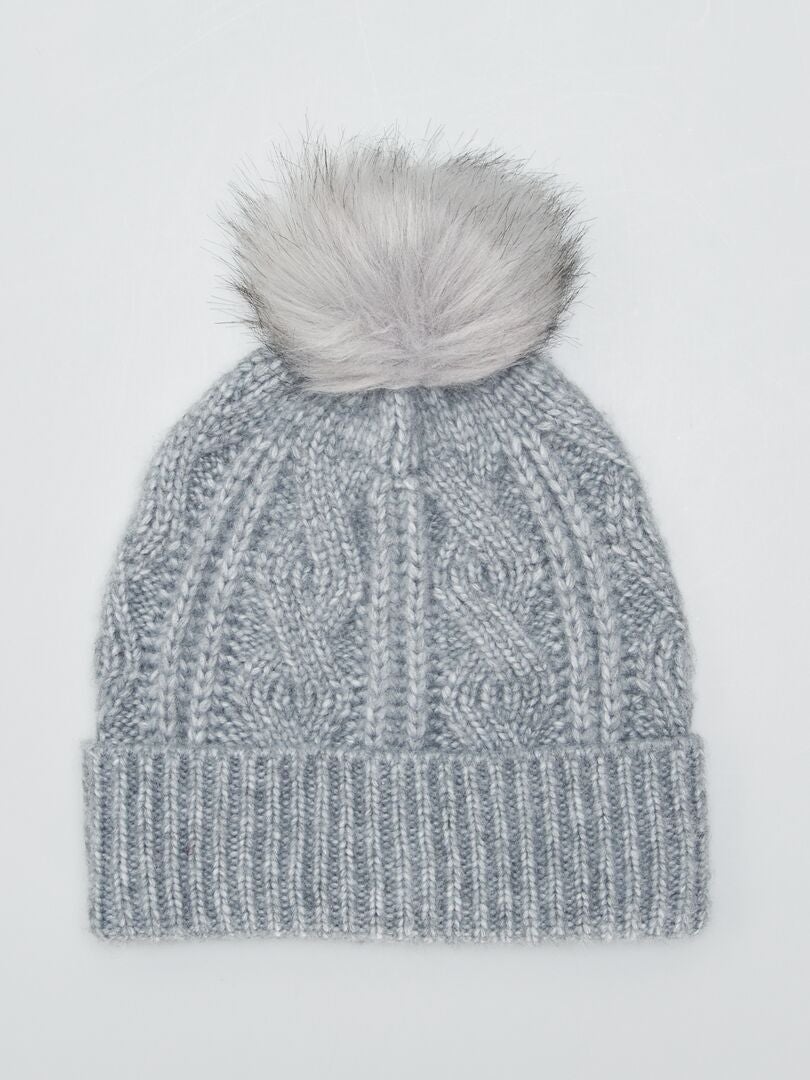 Gorro trenzado con pompón GRIS - Kiabi