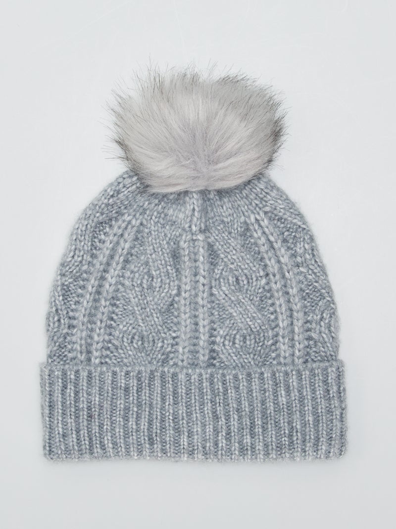 Gorro trenzado con pompón GRIS - Kiabi